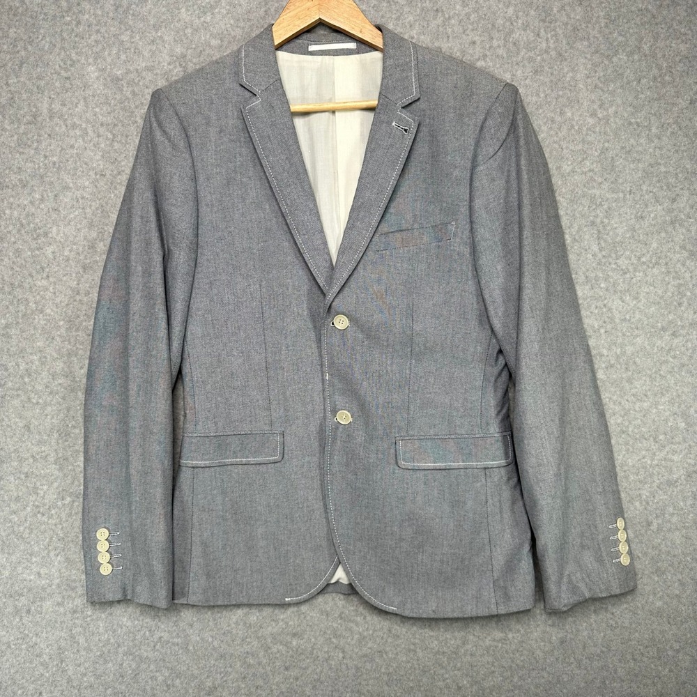 TOPMAN Men's 38 Grey Blazer Jacket Slim Fit Smart‎ Casual Button Front